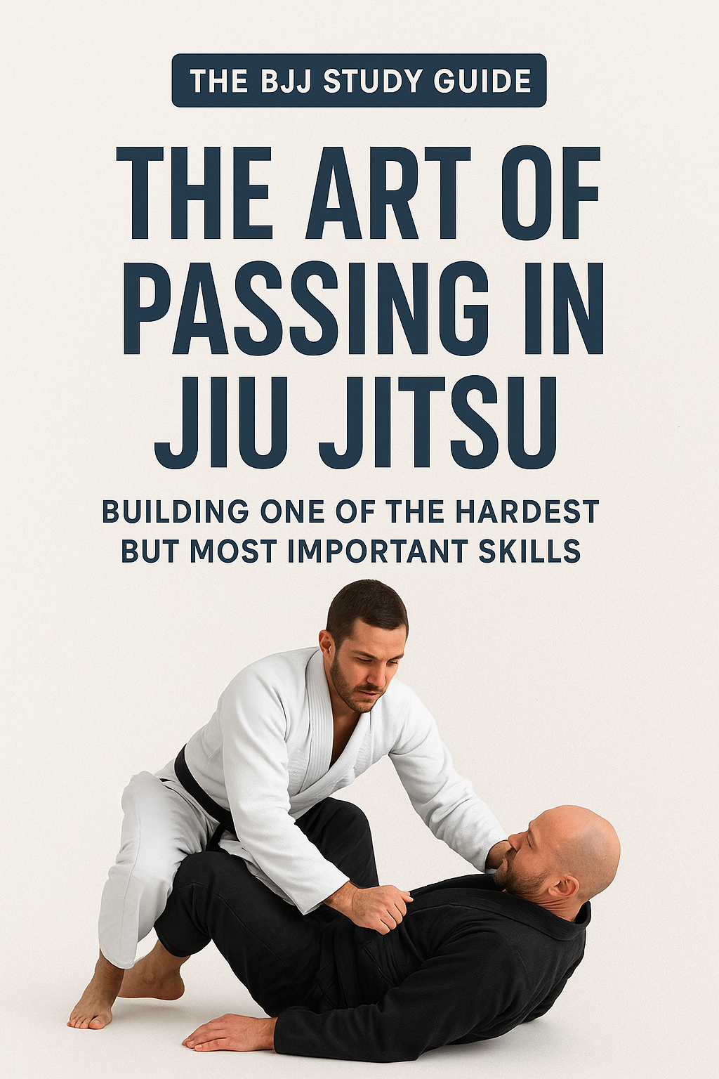 Image of two jiu jitsu guys and one of them trying to pass the others guard
