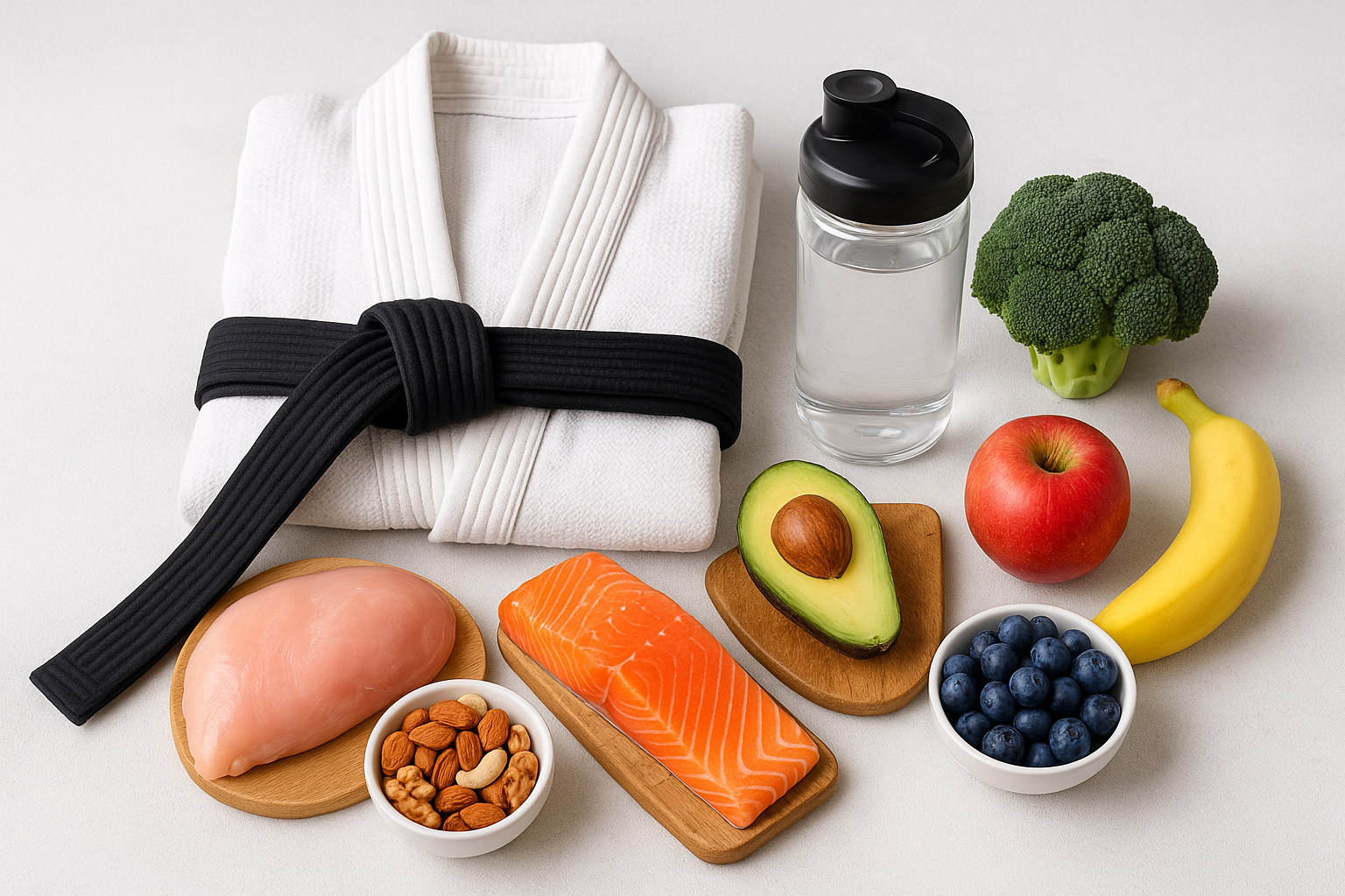 Healthy foods next to a Jiu Jitsu Gi